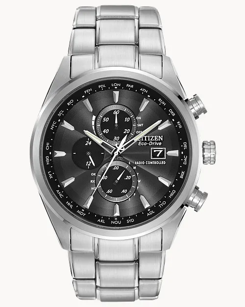 World Chronograph A-T Black Dial Stainless Steel Bracelet AT8010 World Chronograph A-T Black Dial Stainless Steel Bracelet AT8010